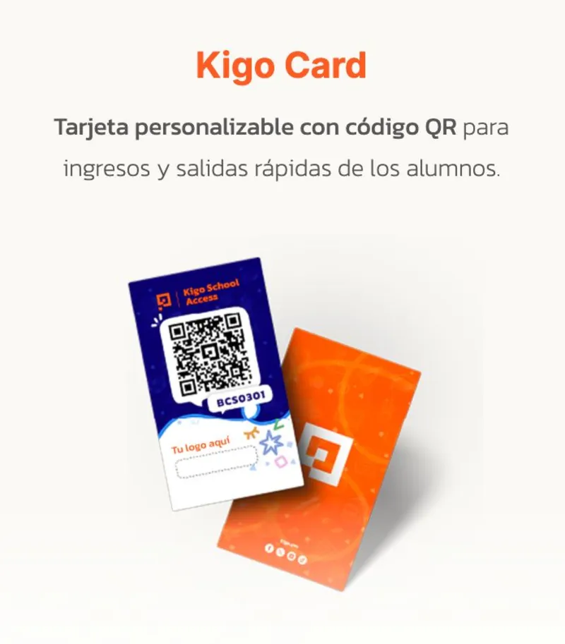 Tarjeta Kigo School Access con código QR para control de ingreso y salida de alumnos en Colegio Banting